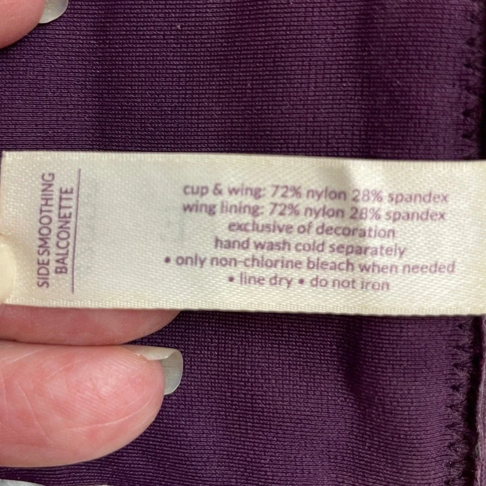 Cacique Side Smoothing Balconette Bra Size 42DDD Purple Lace Underwire Floral